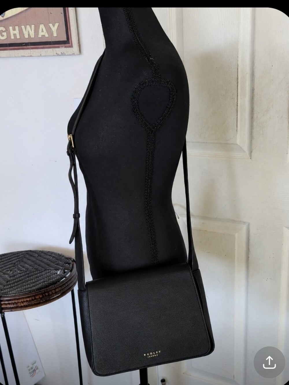 Radley London Flapover Crossbody Bag Pebbled Leather Black Long Strap - Picture 2 of 16
